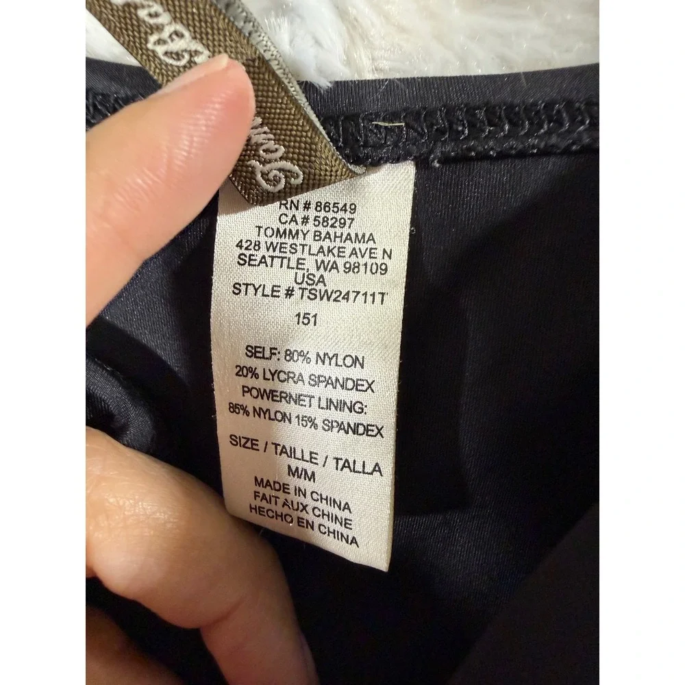 Tommy Bahama Womens Size Medium Black Ruched Ruffle Tankini Swim Top